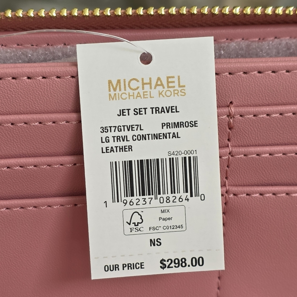 Michael Kors Jet Set Continental Large Pink Wristlet Wallet - Picture 5 of 6